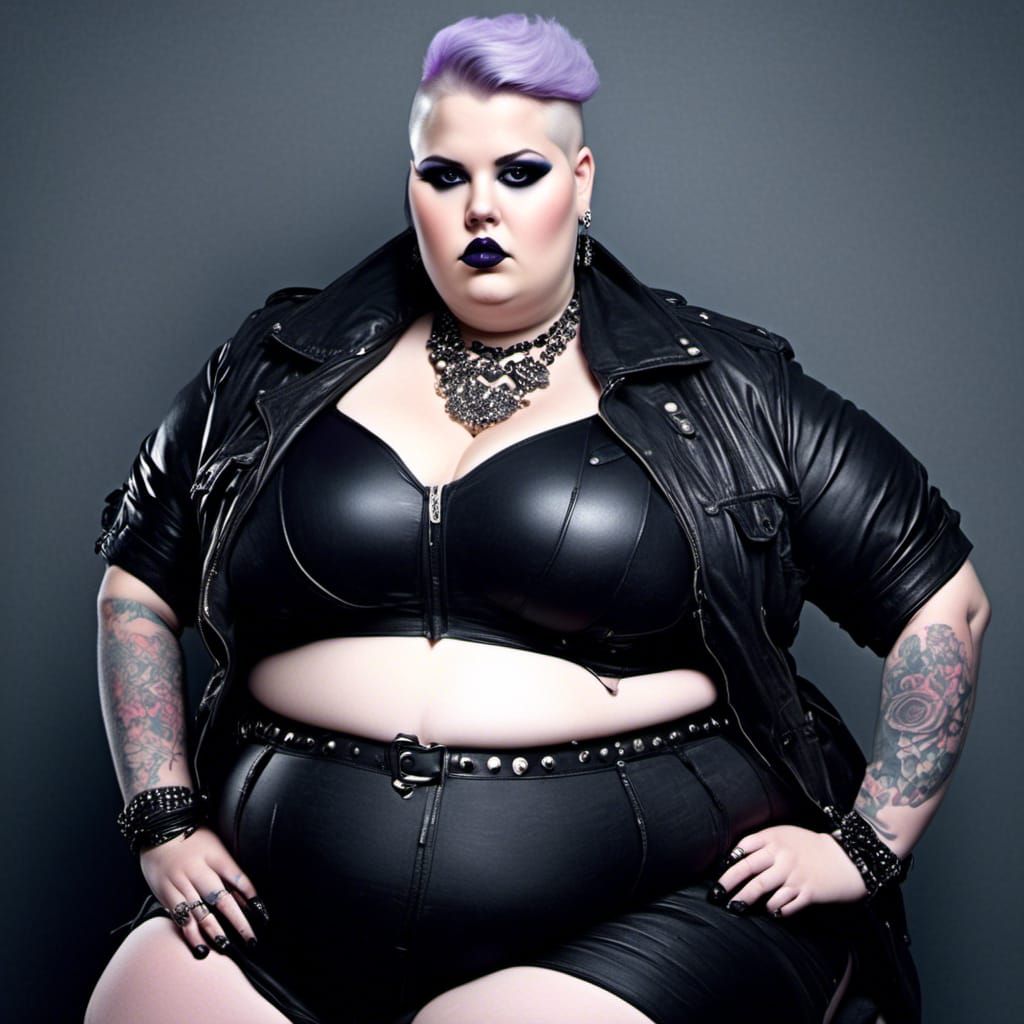 Curvy Gothic Woman with Piercings and Silver Hair