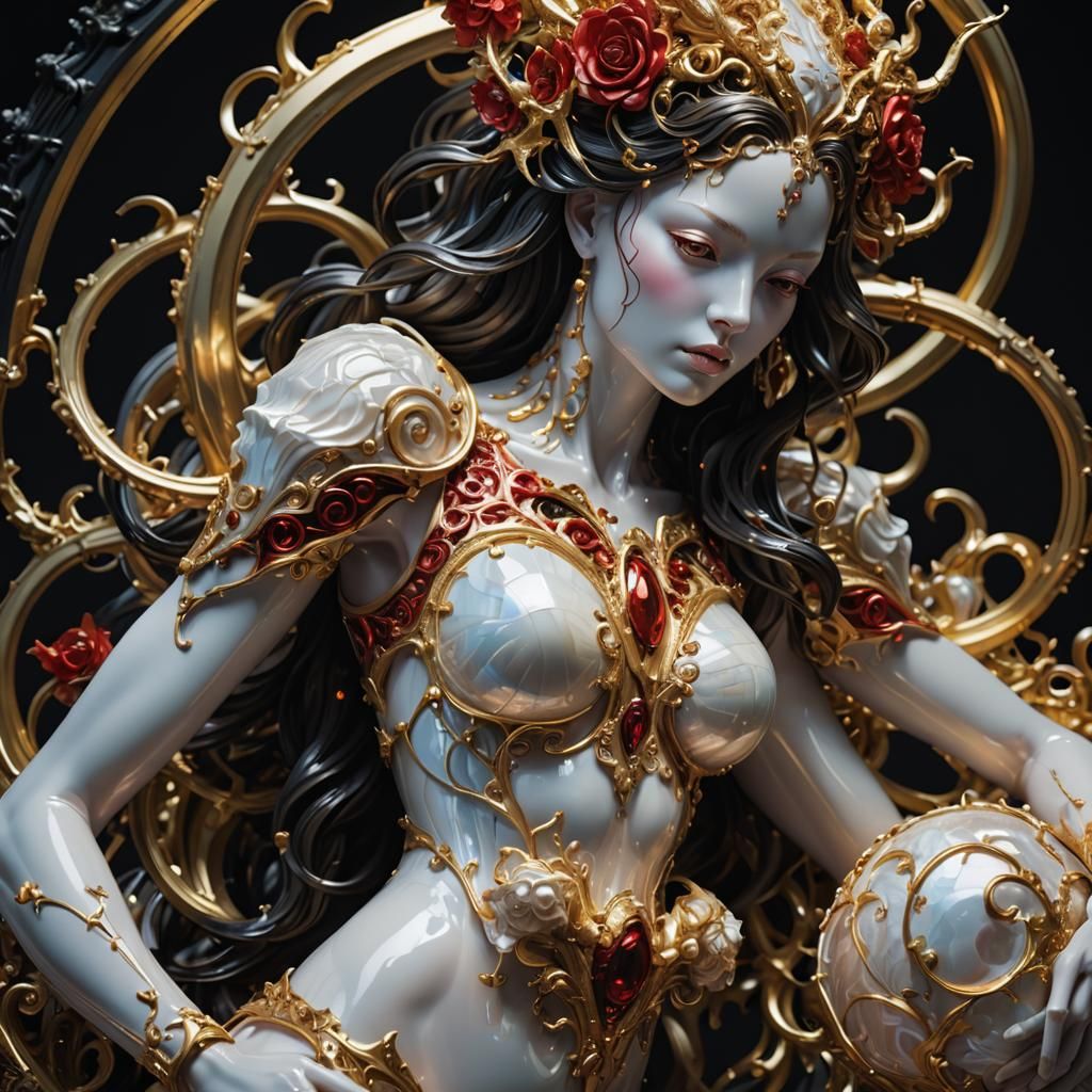 Elegant Sculptures with Mother-of-Pearl and Gold