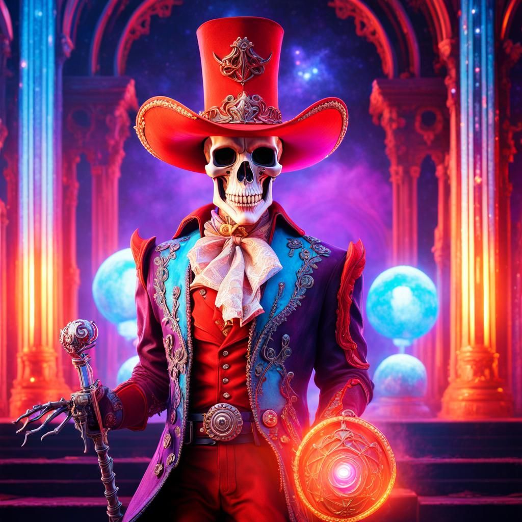 Frightening Skeleton Cowboy in Rococo Purple Rain