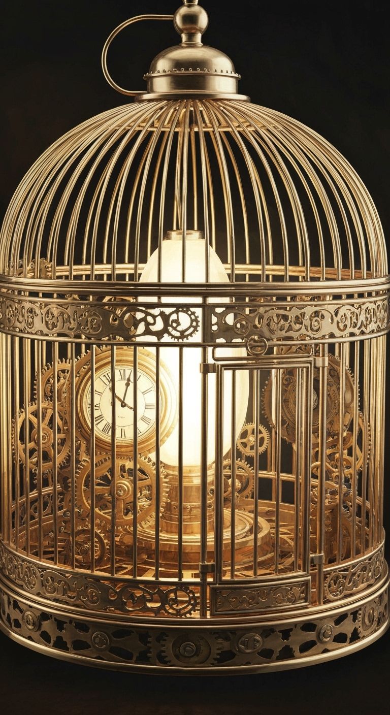 Intricate Steampunk Birdcage with Gears and Light