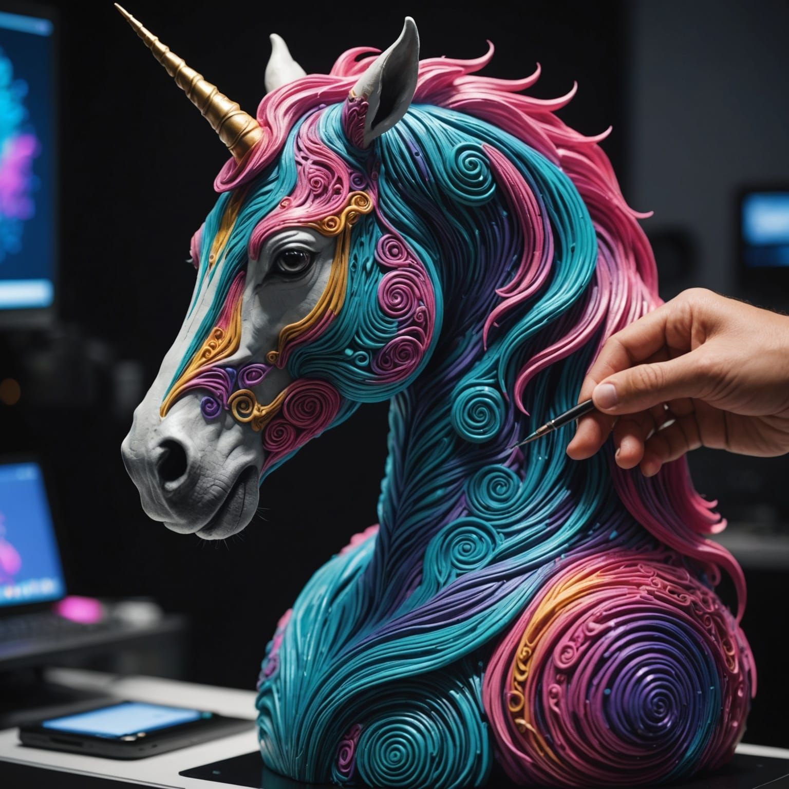 Biometric Sculptor Crafts Vibrant Unicorn Dreams