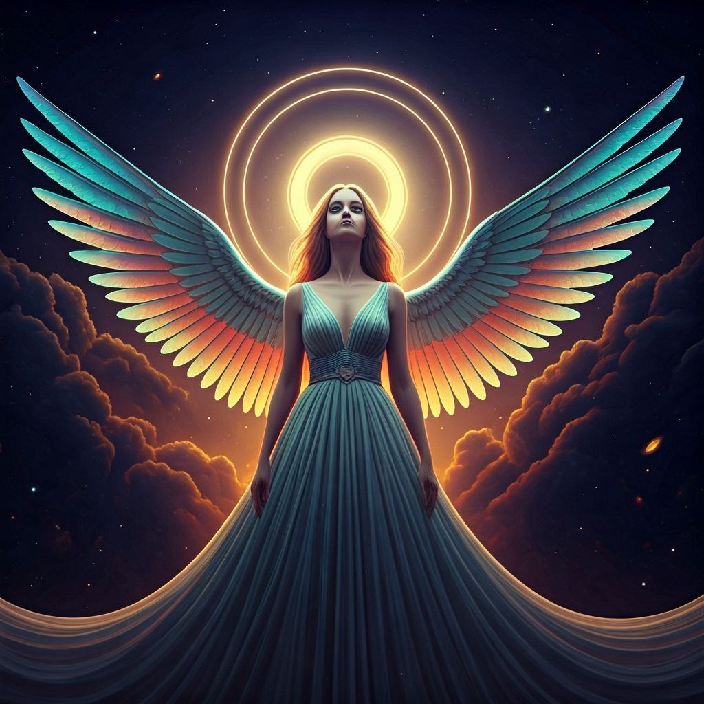 Celestial Descent in Cosmic Surrealism Style