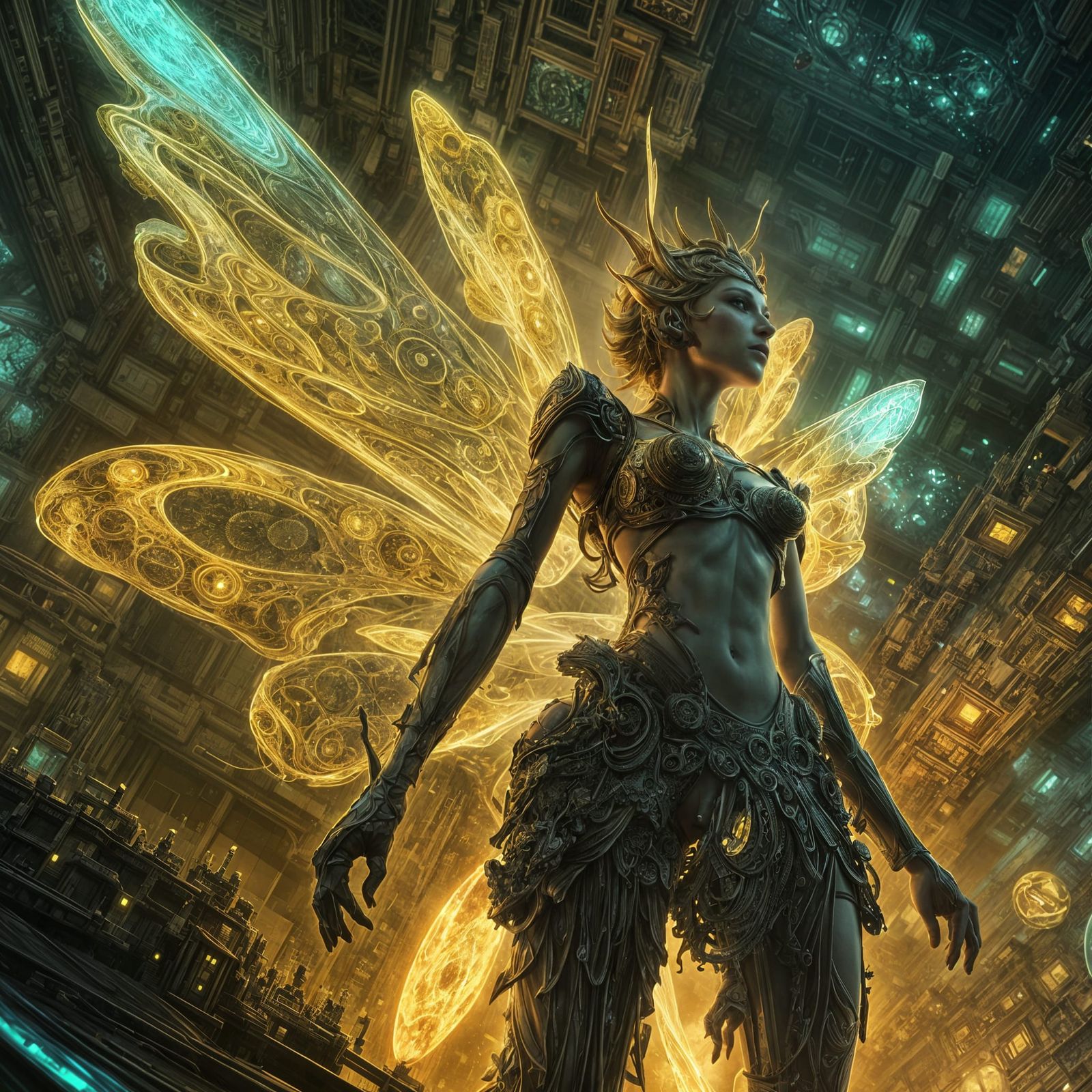 Magical Cyber-Fairy with Fractal Dust, Digital Art