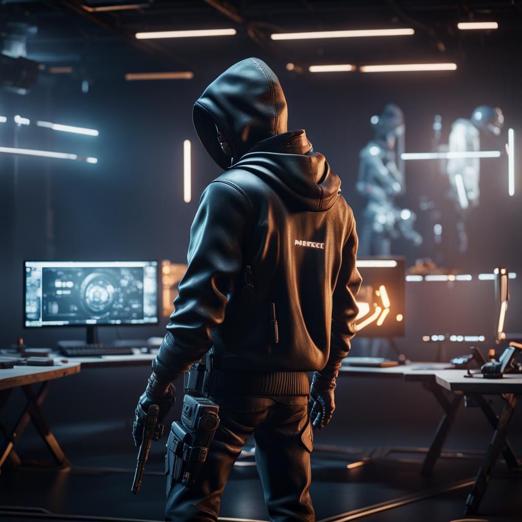 Hacker in 3D Game Cinematic Style