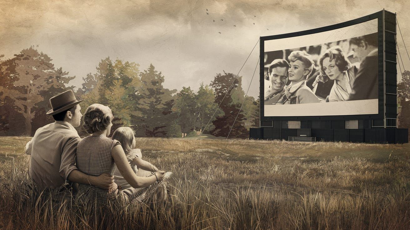 Retro Family Movie Night Matte Painting