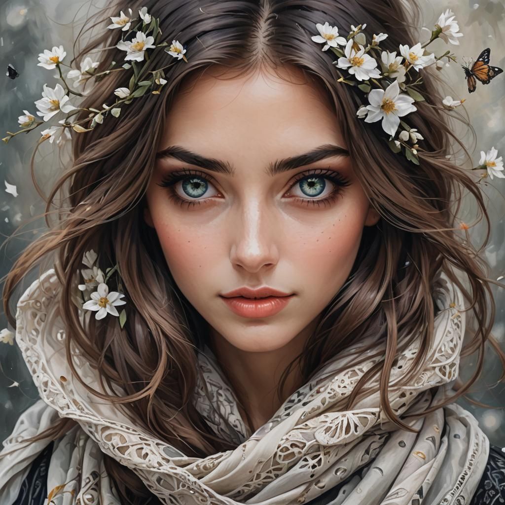 Beautiful Alluring Girl Gazing Directly at Viewer