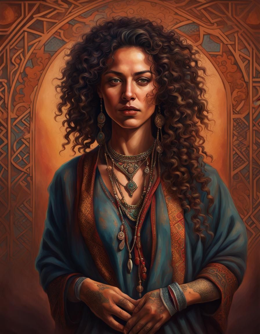 Moroccan Woman Portrait with Amazigh Tattoos, Hyperrealistic...