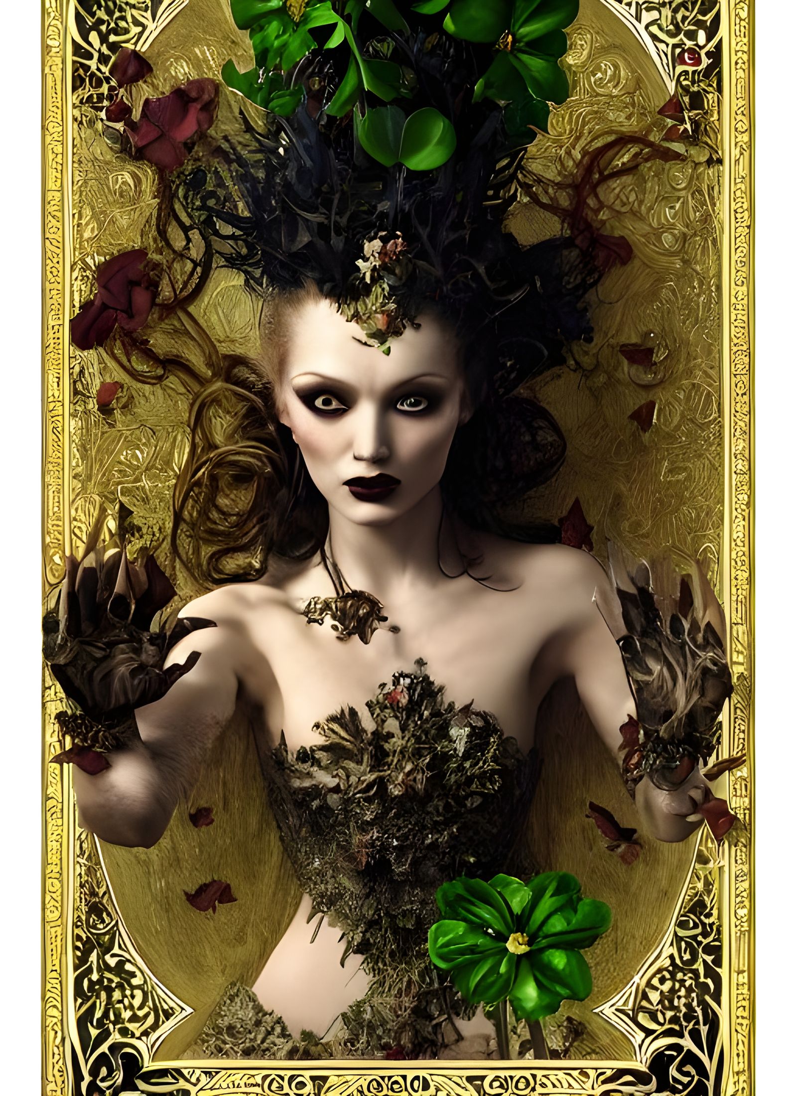 Dark Queen of Clubs Card: Hyperrealistic Painting