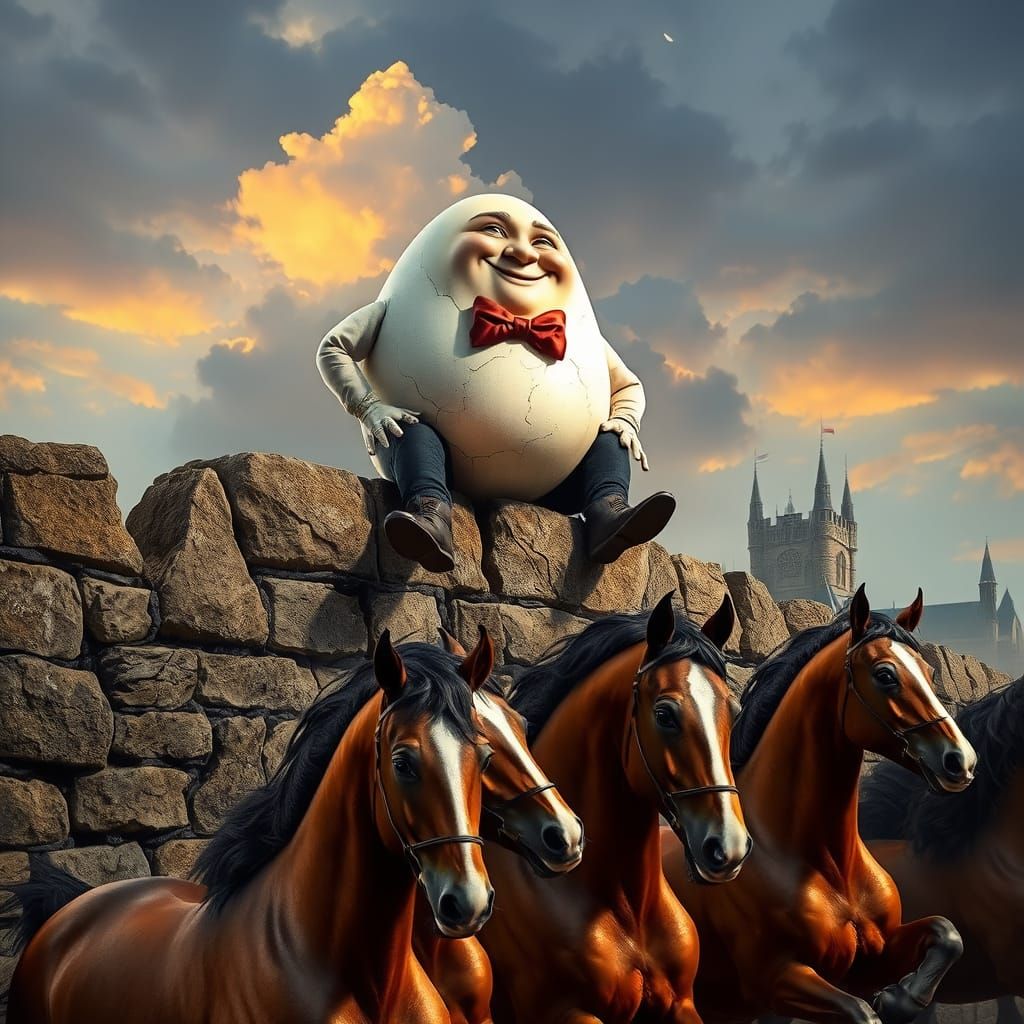 Humpty Dumpty on Ancient Wall in Hyperrealism