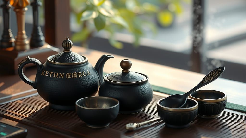Anime-Style Cast Iron Tea Utensils in Vibrant Deep Colors