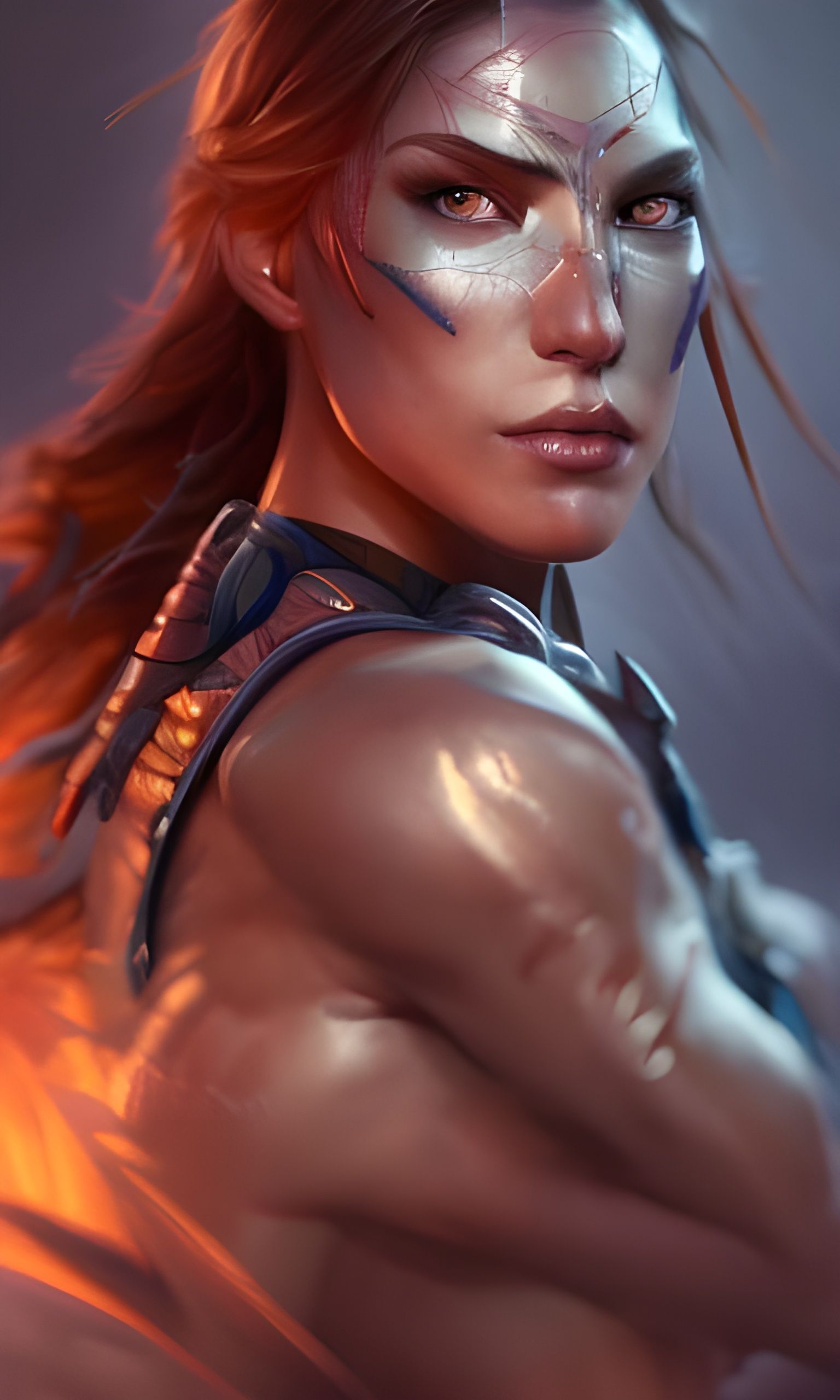 Detailed Portrait of a Scarred Female Warrior