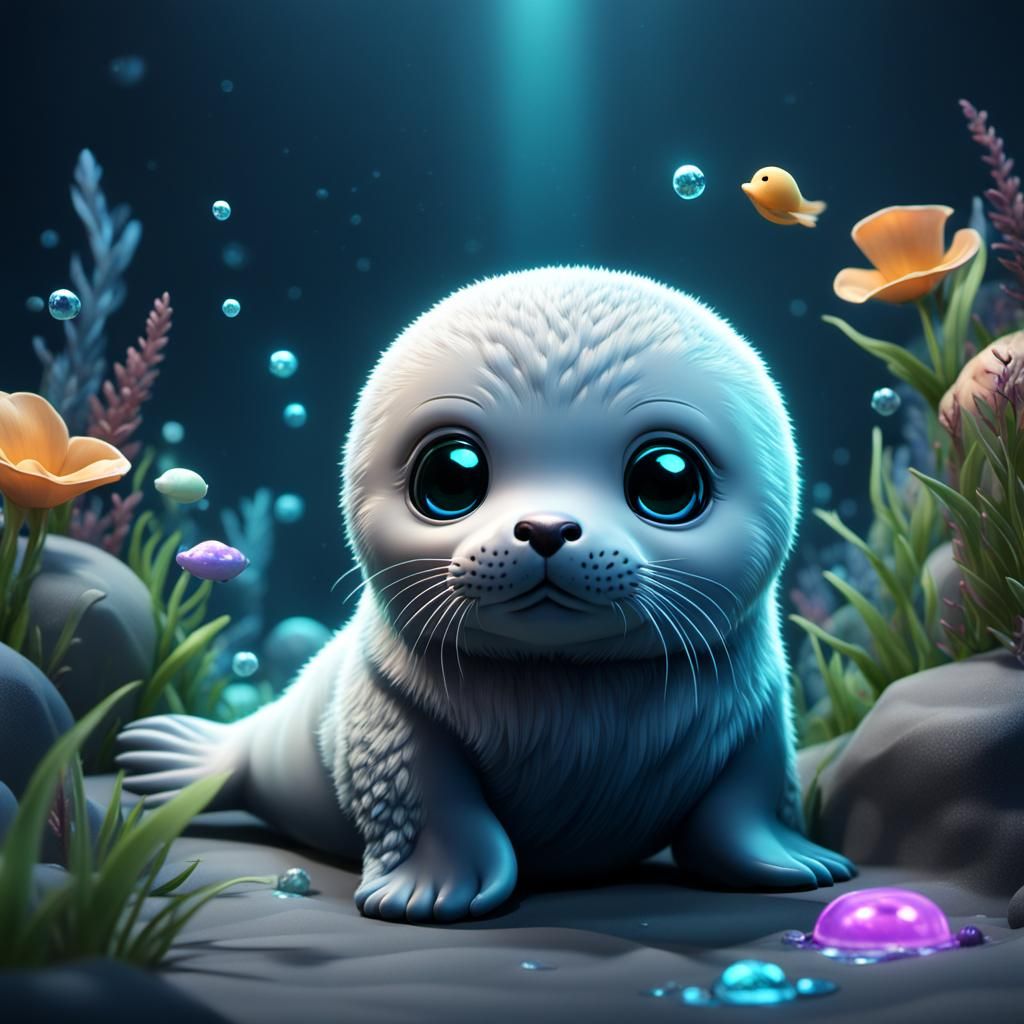 Glowing 3D Chibi Baby Seal Concept Art