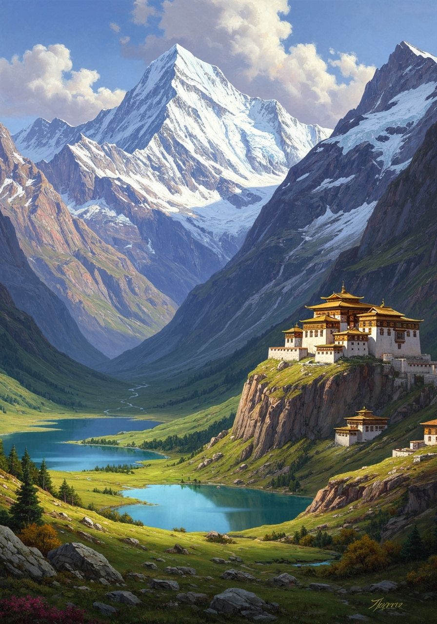 Himalayan Valley Landscape Inspired by Bierstadt and Moran