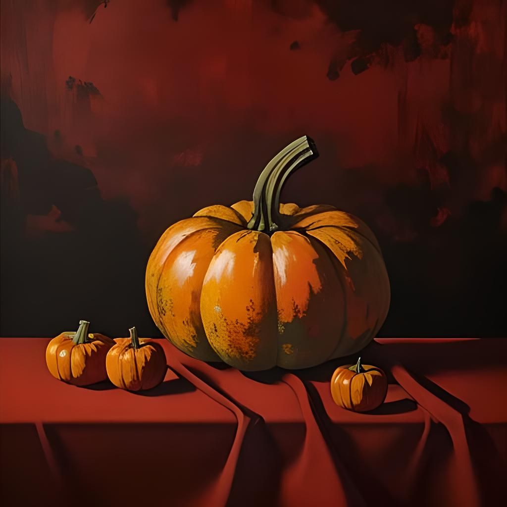 Vivid Pumpkin Still Life in Goya Style