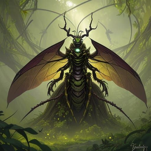 Majestic Insect Monarch with Floral Horns in Golden Hour