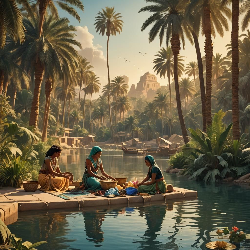 Women in Traditional Galabeyas at the Nile's Edge: Egyptian ...