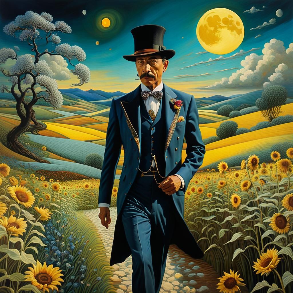 Englishman in Surreal Dali-Style Landscape