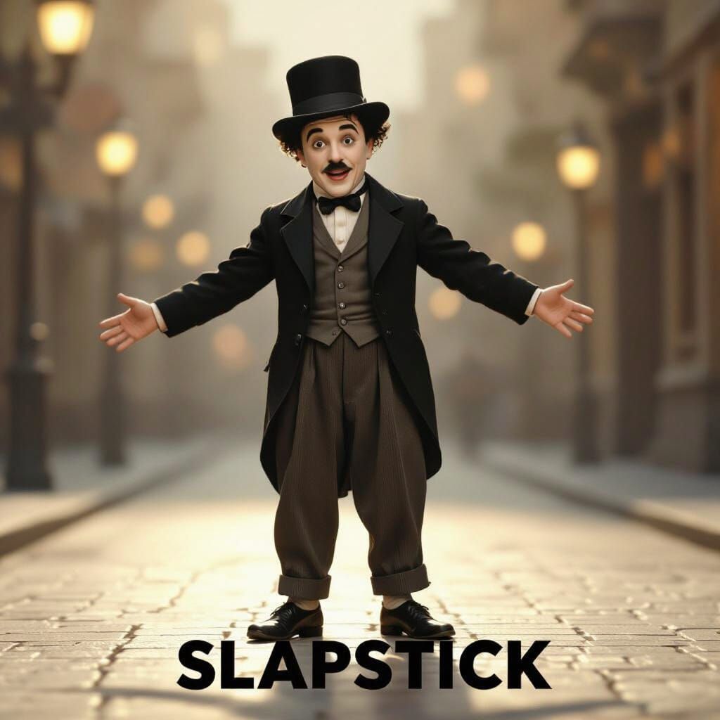 Charlie Chaplin's Little Tramp in Slapstick Comedy Scene