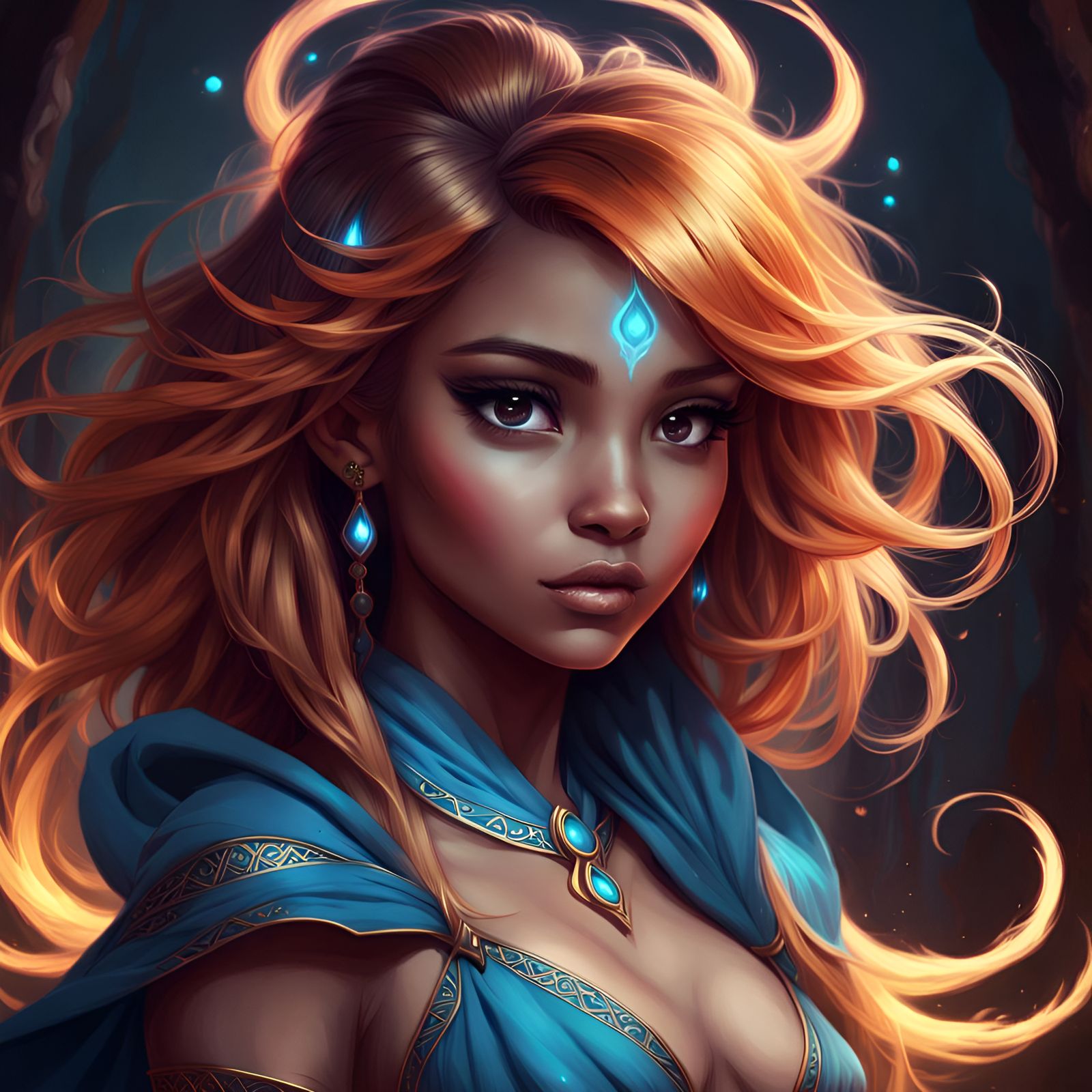 Plasma Haired Djinn Mystic in Digital Portrait