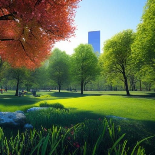 Central Park Apple Trees: Studio Ghibli Fantasy Art