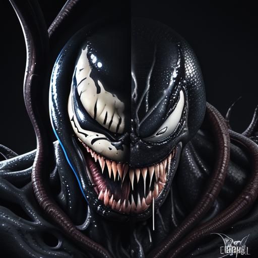 Hyperrealistic Venom Portrait in Splash Art Style