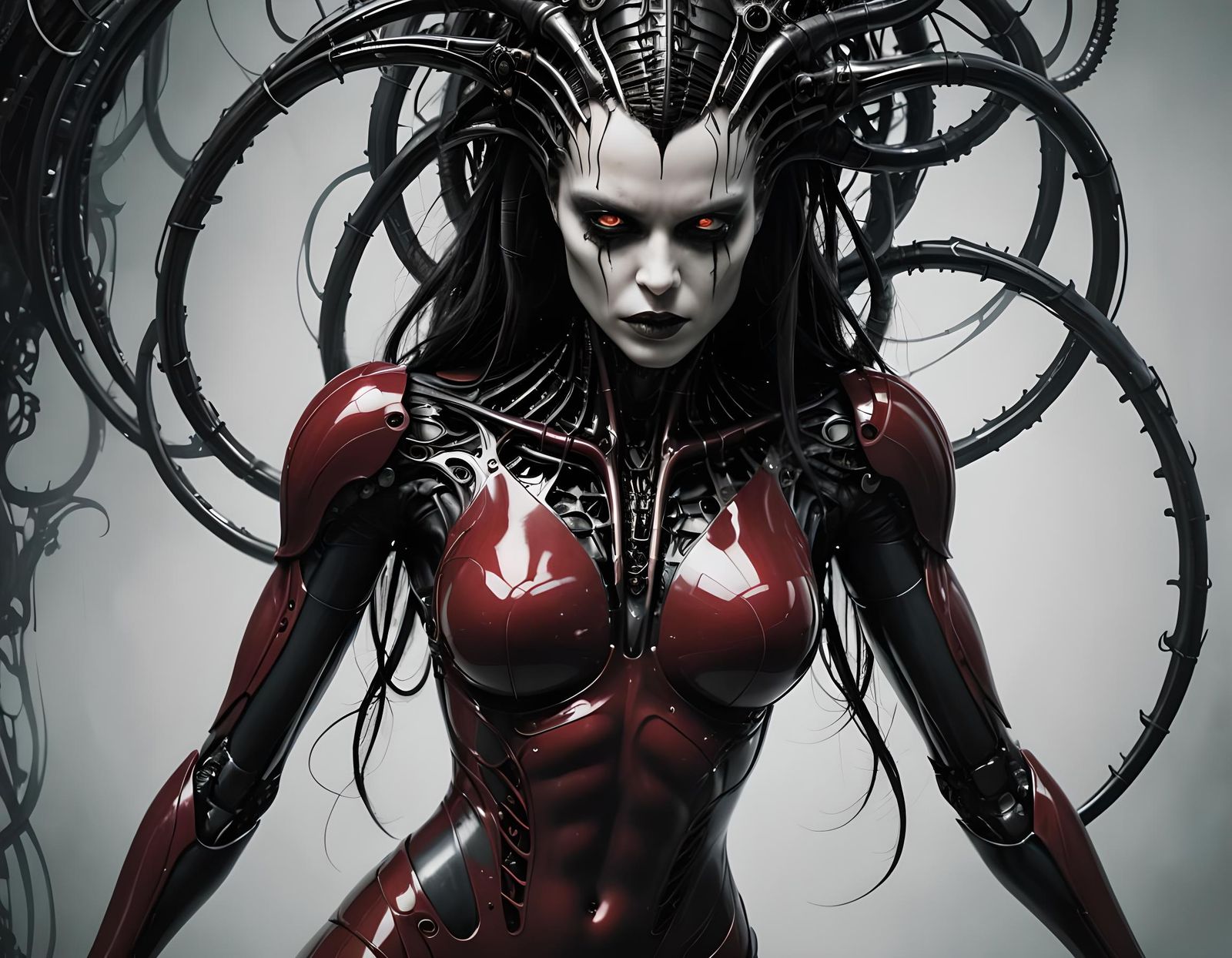 HR Giger Style Woman in Biomechanical Darkness