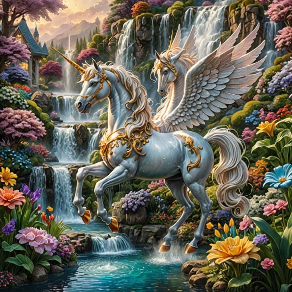 Unicorn Pegasus in Magical Garden, Candy Art