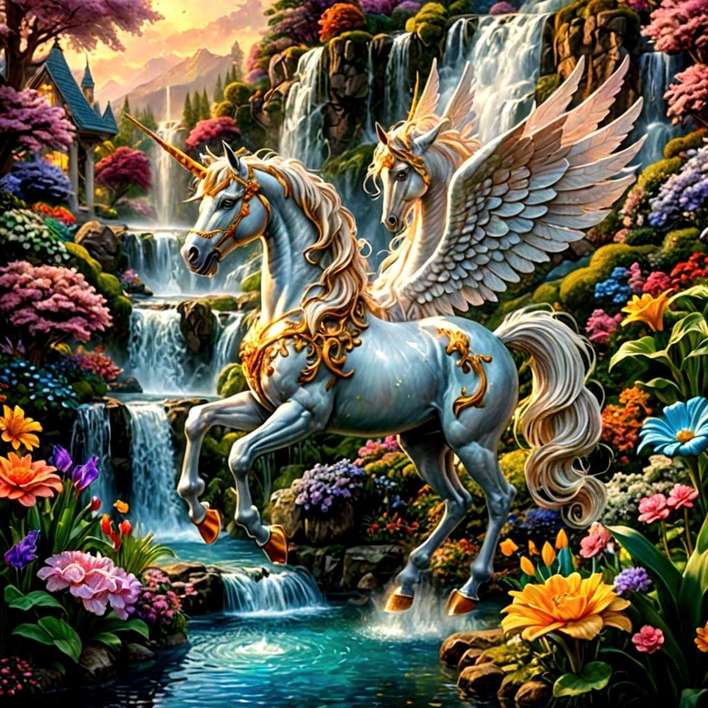 Unicorn-Pegasus in Magical Garden: Candy Art Style