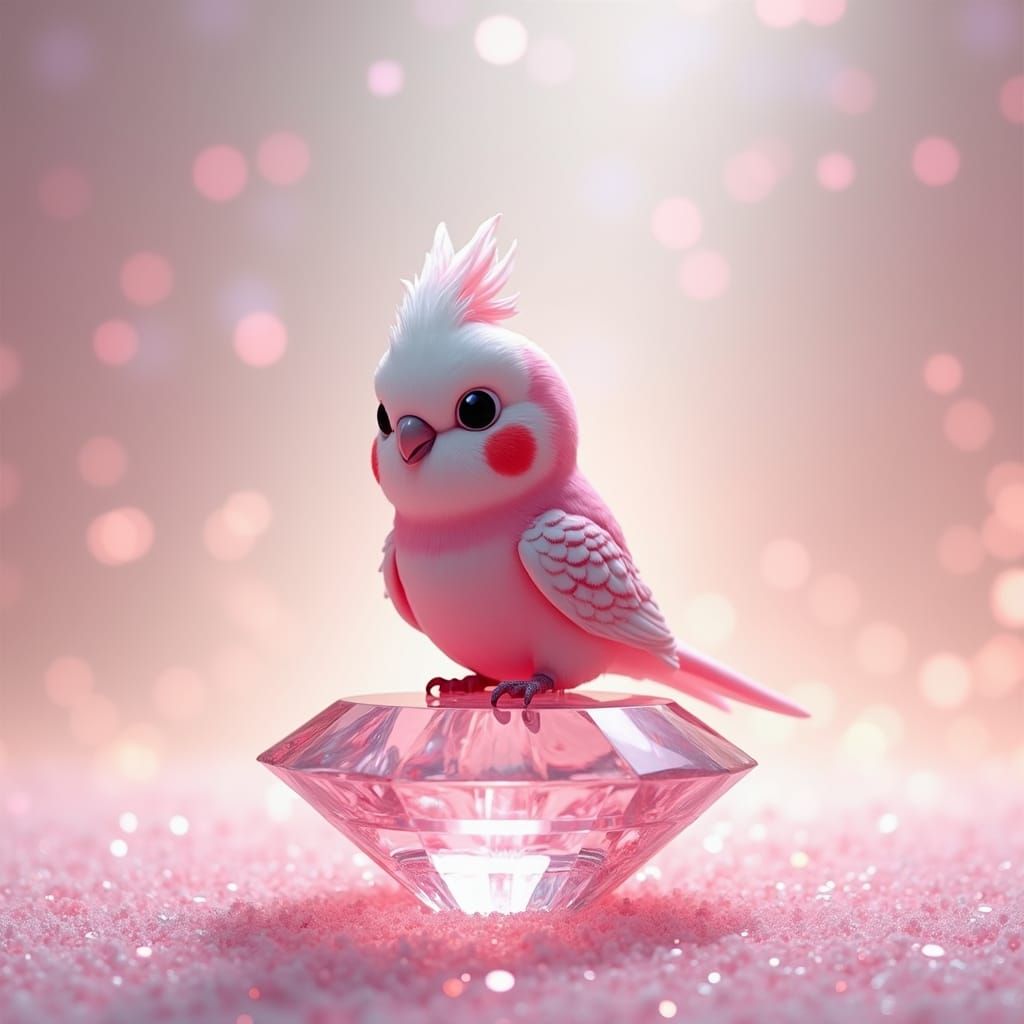 Pink Budgerigar on Diamond, Digital Art