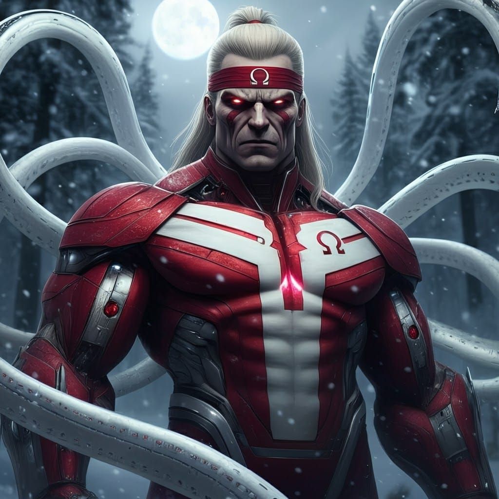 Omega Red in Snowy Forest: Hyperrealistic X-Men Portrait