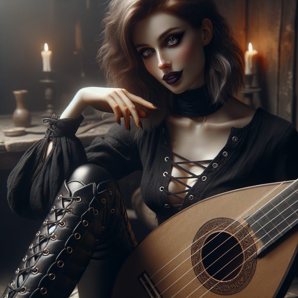 Mysterious Tavern Bard with Lute and Playful Smirk