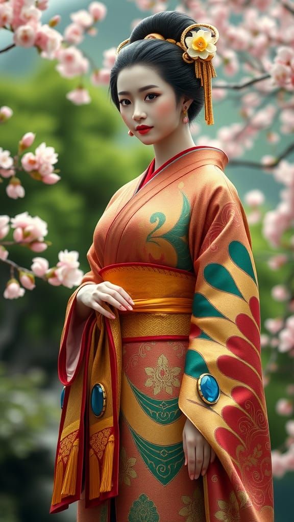 Goddess in Kimono: An Ukiyo-e Style Portrait