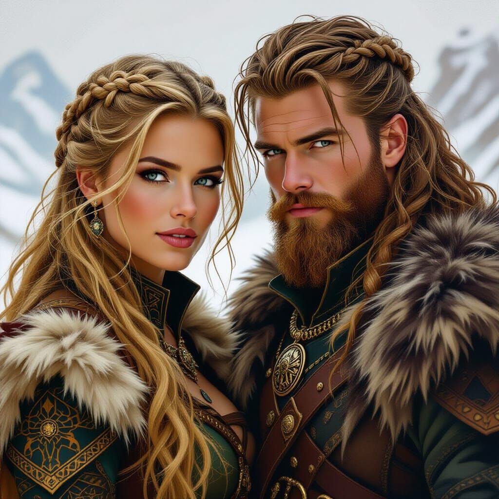 Viking Couple in Detailed Fantasy Illustration Style