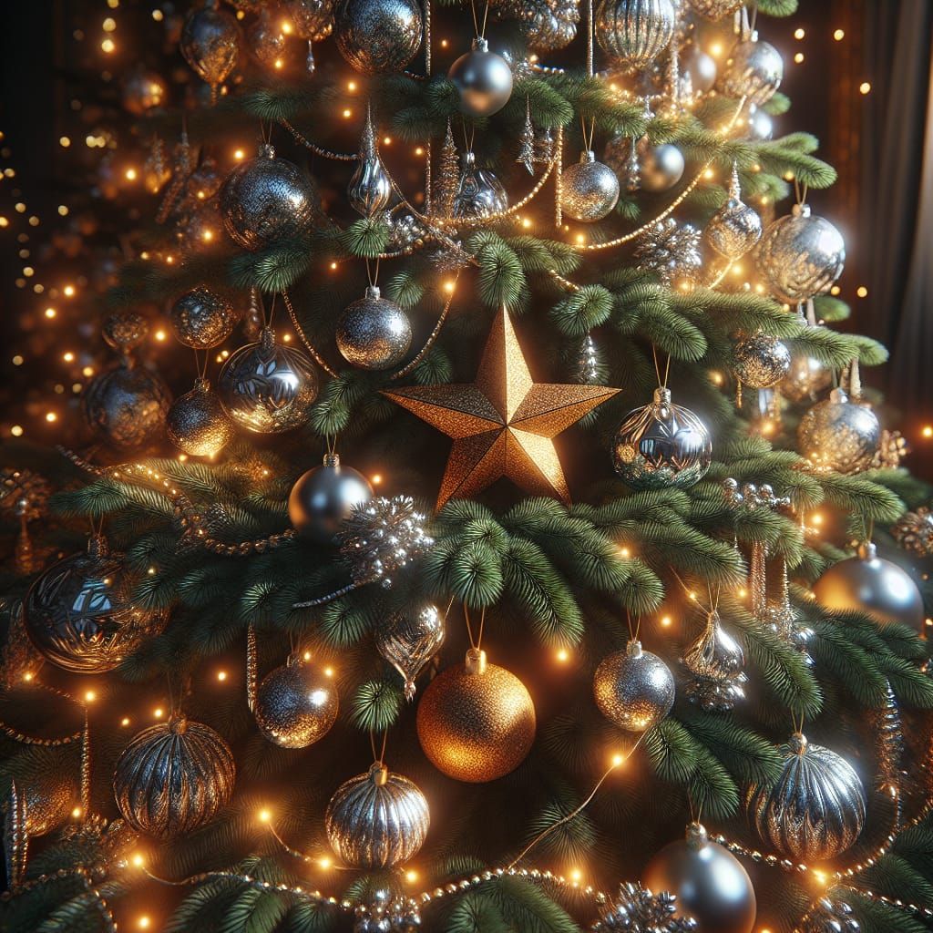 Dazzling Christmas Tree with Gold and Silver Ornaments