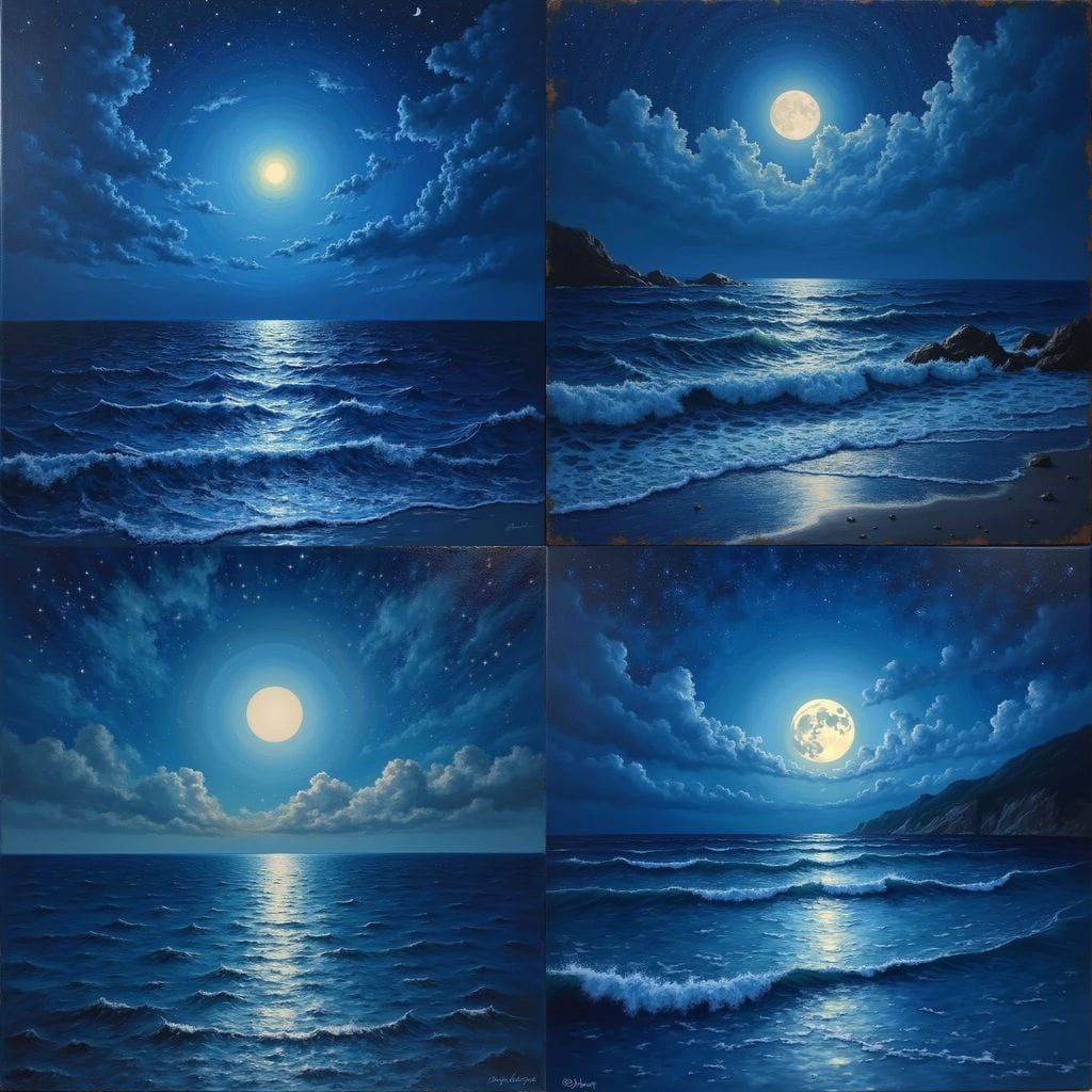 Celestial Ocean Landscape in Dreamy Oil Painting
