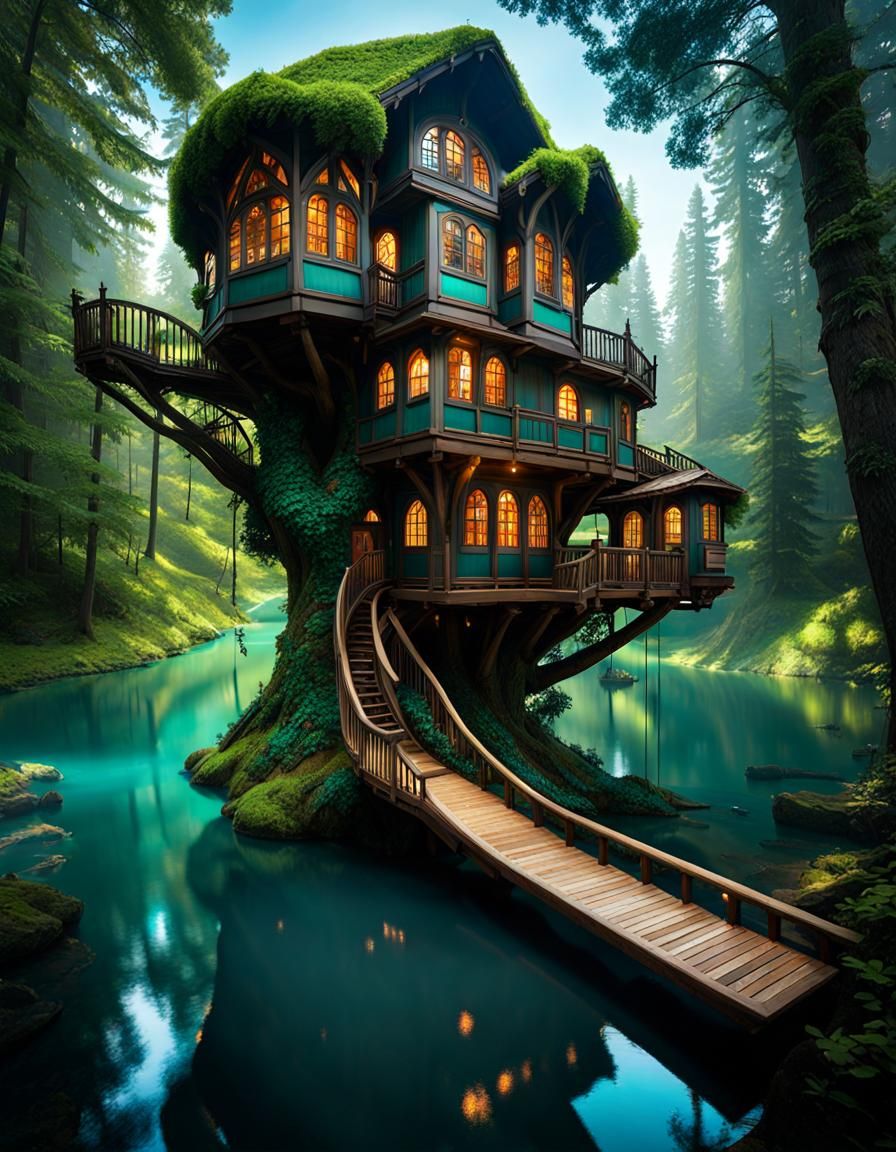 Enormous Fairy Treehouse with Crystal Slide, Digital Art
