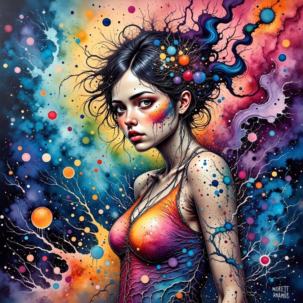 Woman Chasing Elusive Signs in a Dreamlike Atmosphere