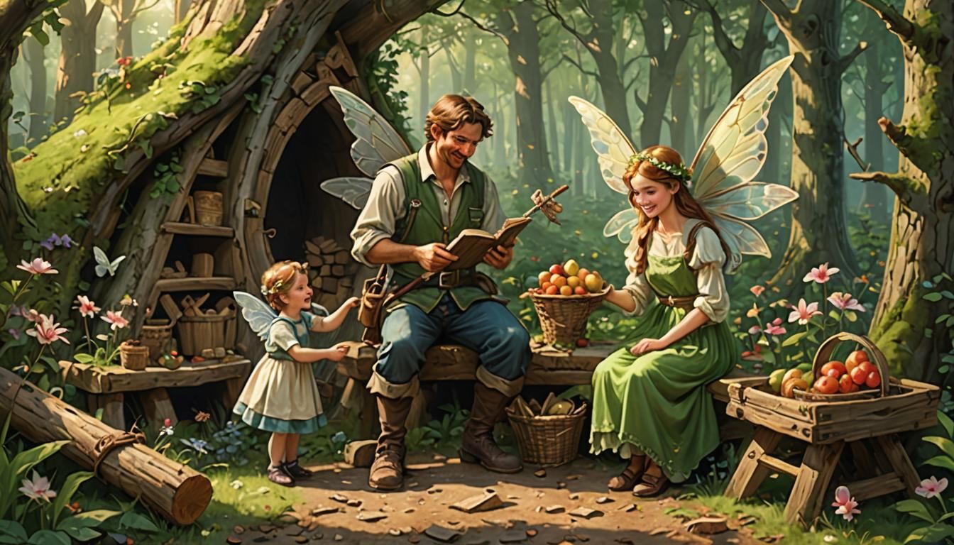 Winged Fairy Family in Whimsical Harmony