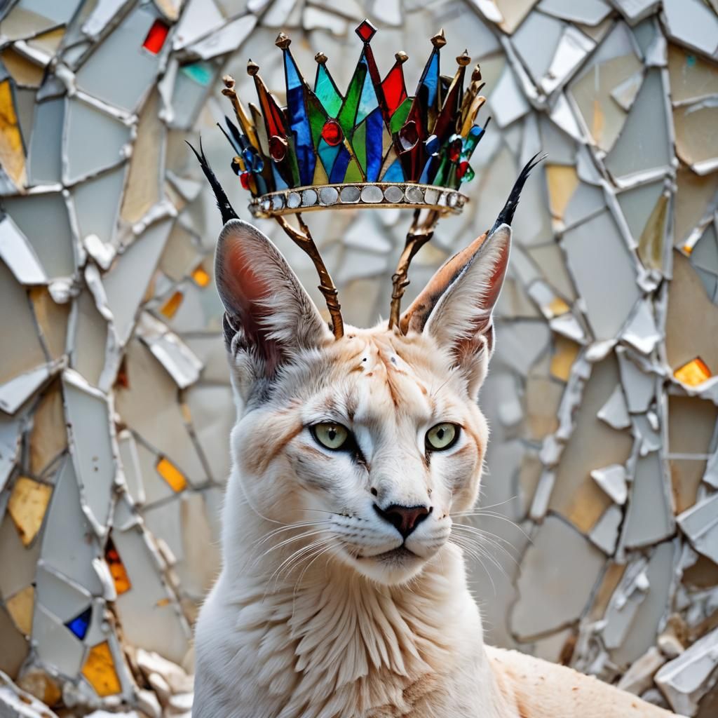 Caracal Cat with Stained Glass Crown