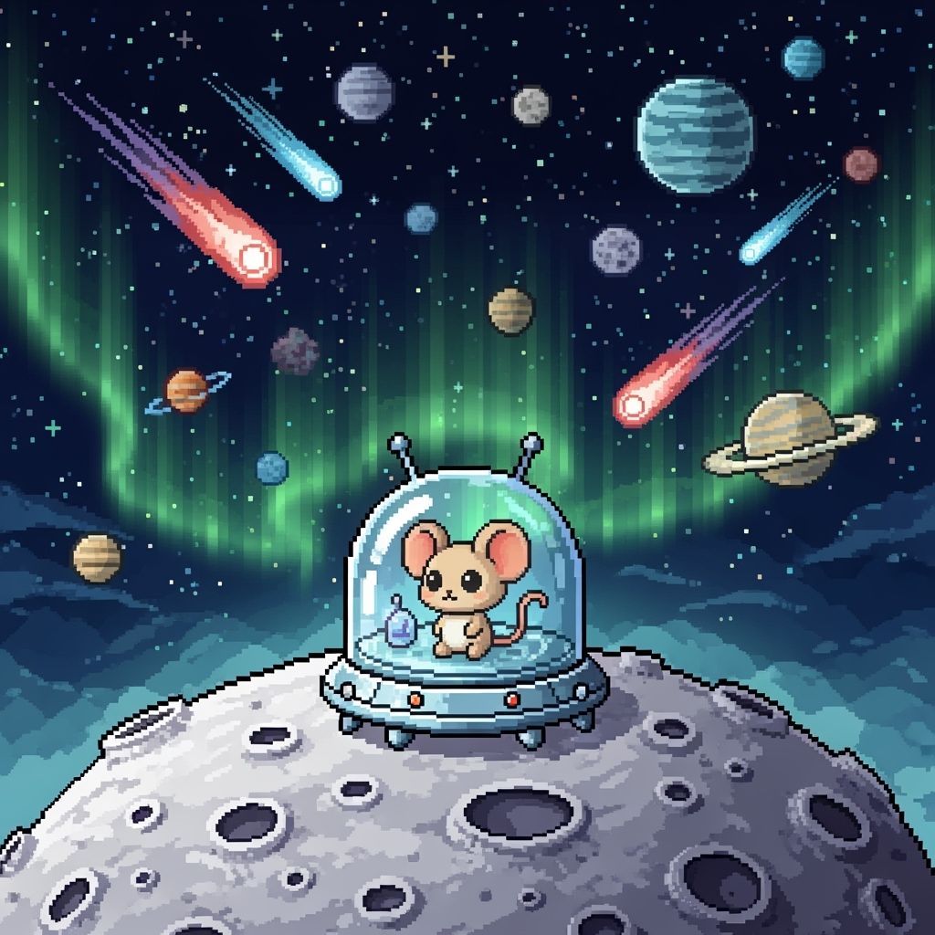 Chibi Mouse in Alien Spaceship, Pixel Art