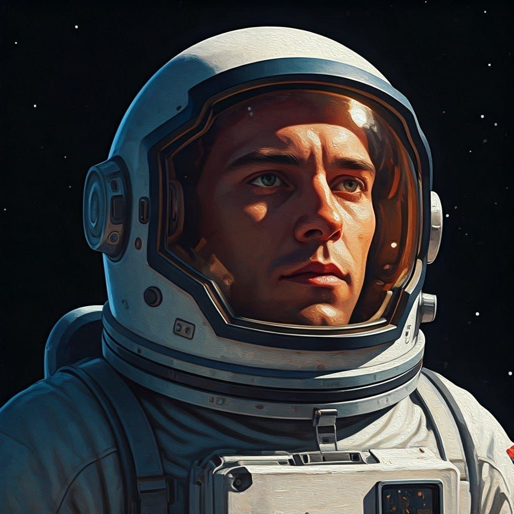 Astronaut in Space: Digital Art with Oil Painting Tones
