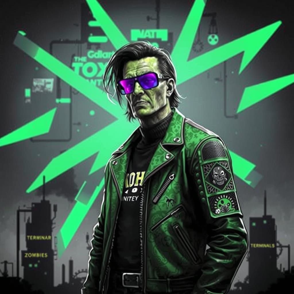 Gritty Neon Survivor in Post-Apocalyptic City