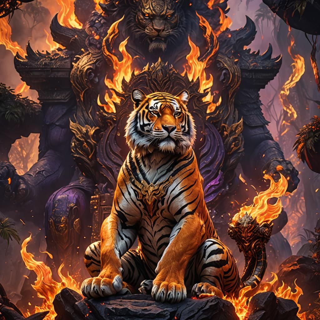 Fiery Tiger King on Burning Throne