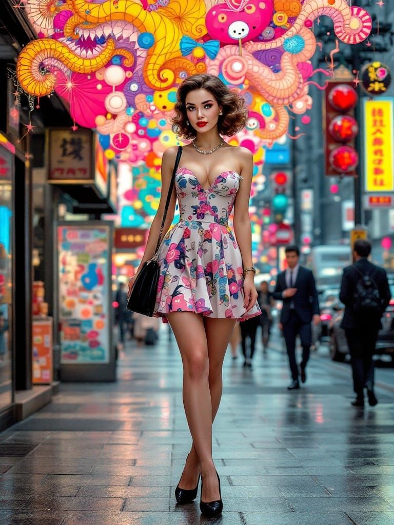 Italian Pin-Up Girl in Amano-Murakami Style