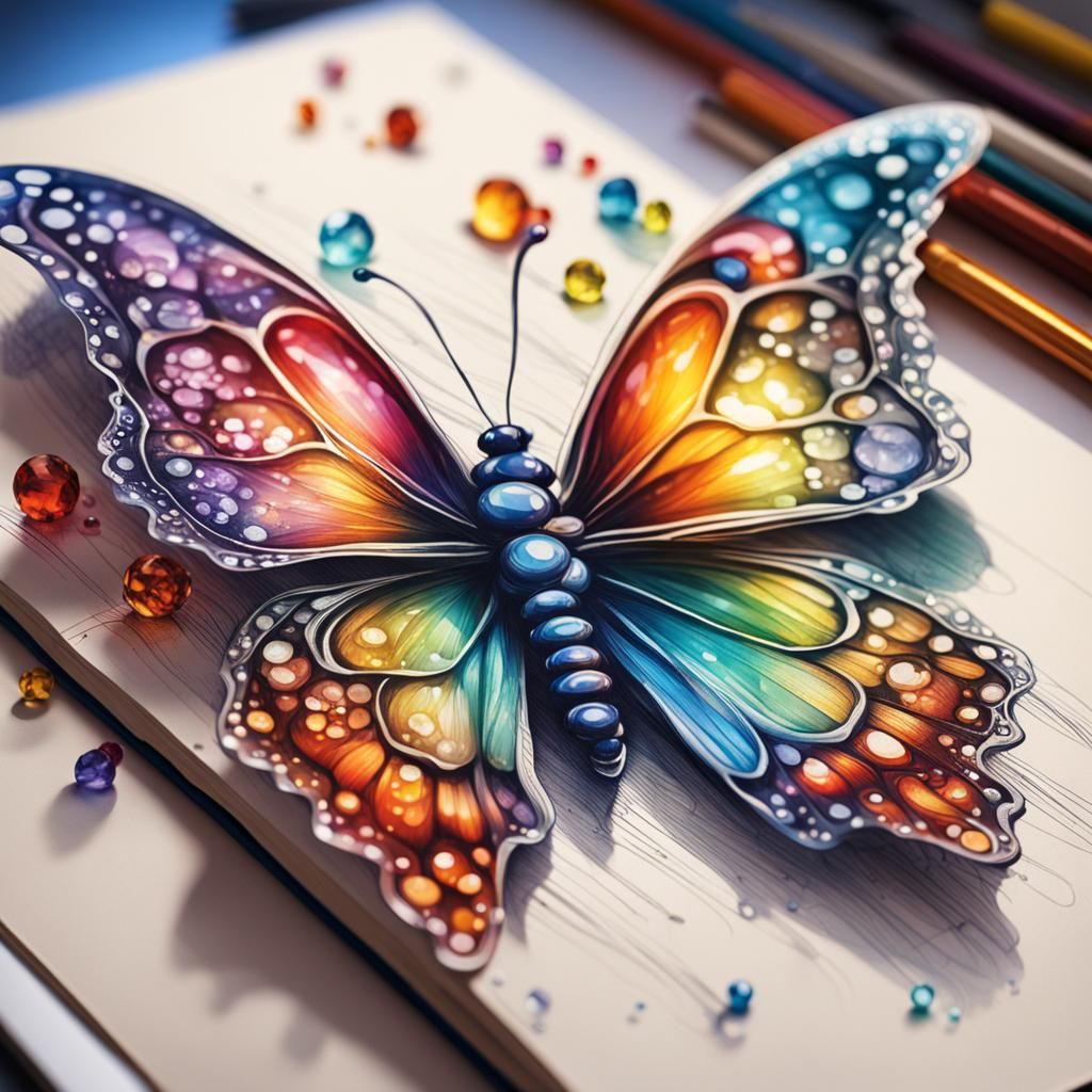 Elegant Crystal Butterfly Sketchbook Illustration