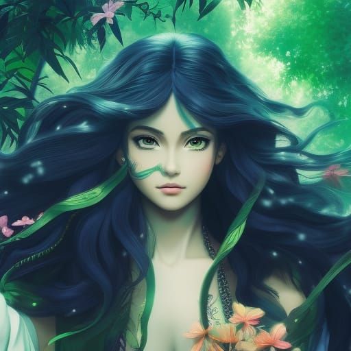 Hispanic Beauty with Green Hair, Anime Style