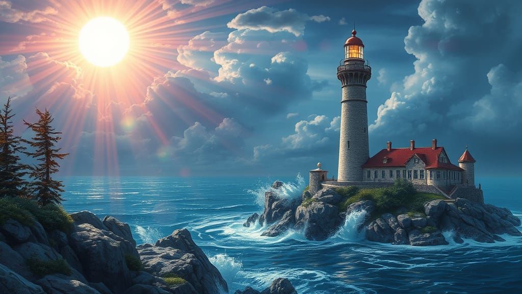 Majestic Luminous Lighthouse Masterpiece in Hyperdetailed St...