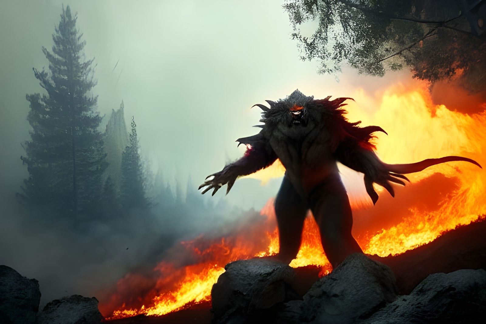 Balrog Smokejumper: Epic Forest Fire Matte Painting