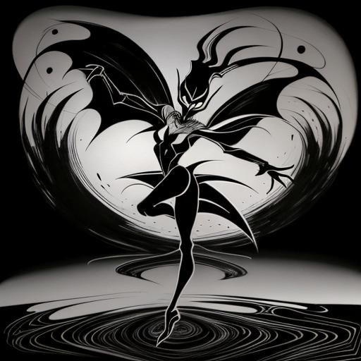 Surrealist Shadow Vampire Silhouette in Abstract Line Art
