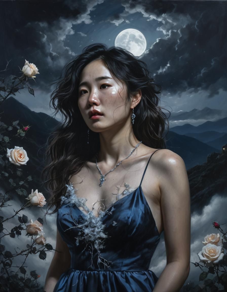 Ethereal Portrait of a Woman in Chiaroscuro Style